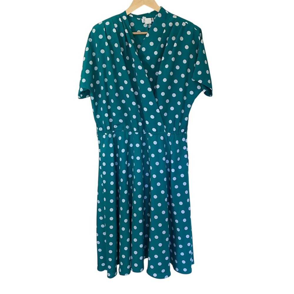 Vintage Plus Size Teal and White Polka Dot Dress